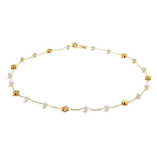 Collar de perlas de agua dulce y trébol bañado en oro