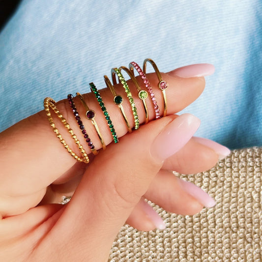 Stalen minimalistische ring mini zirkonia's - kleur donkerpaars/goud