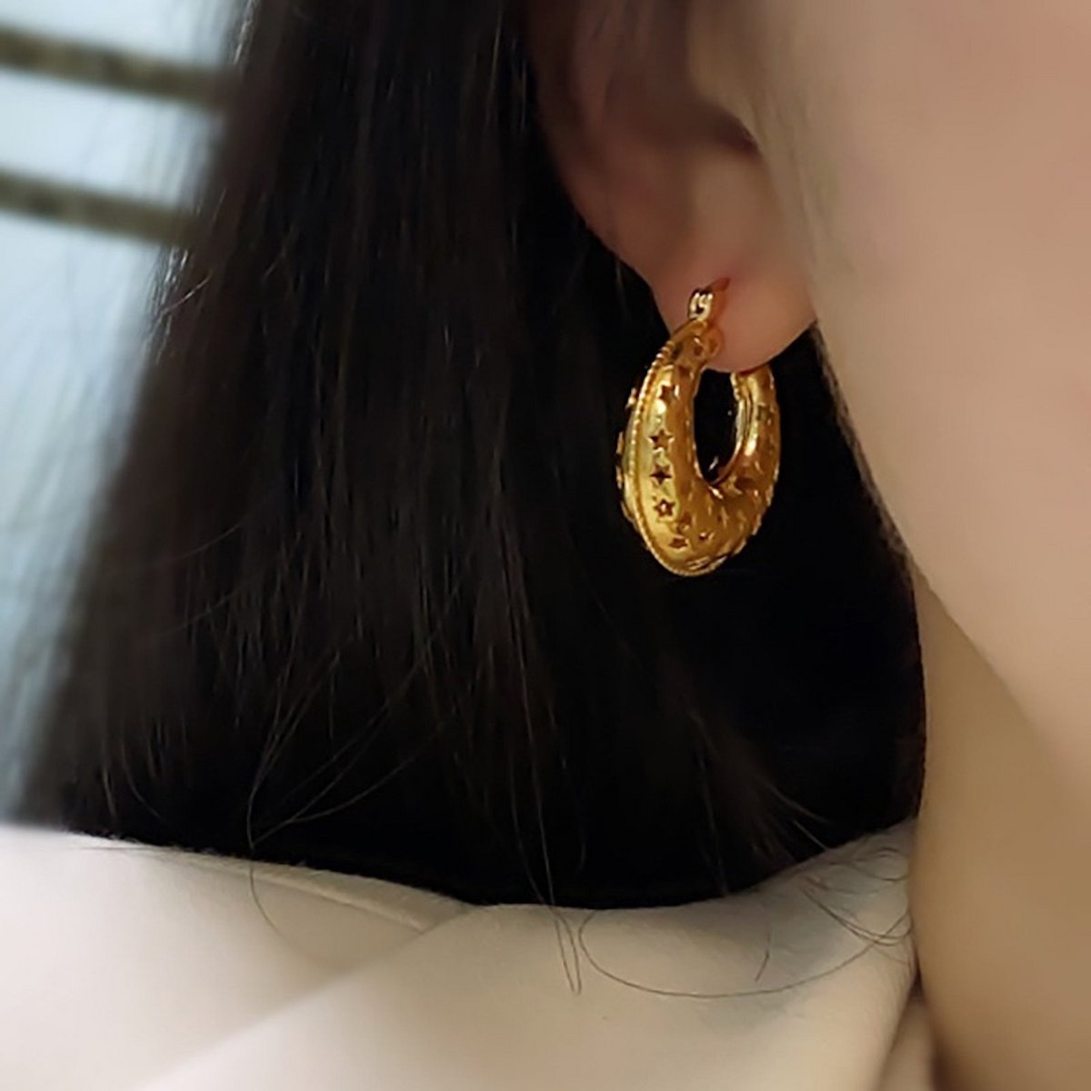 Pendientes huecos estilo vintage patrones de estrellas