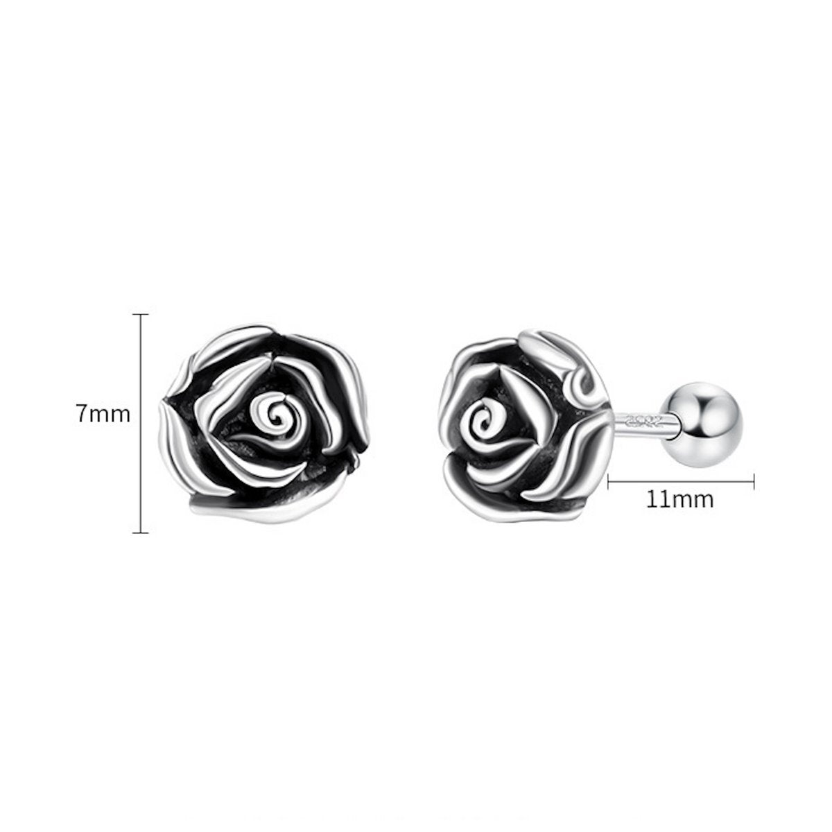 Pendientes estilo vintage con pequeñas rosas plateadas