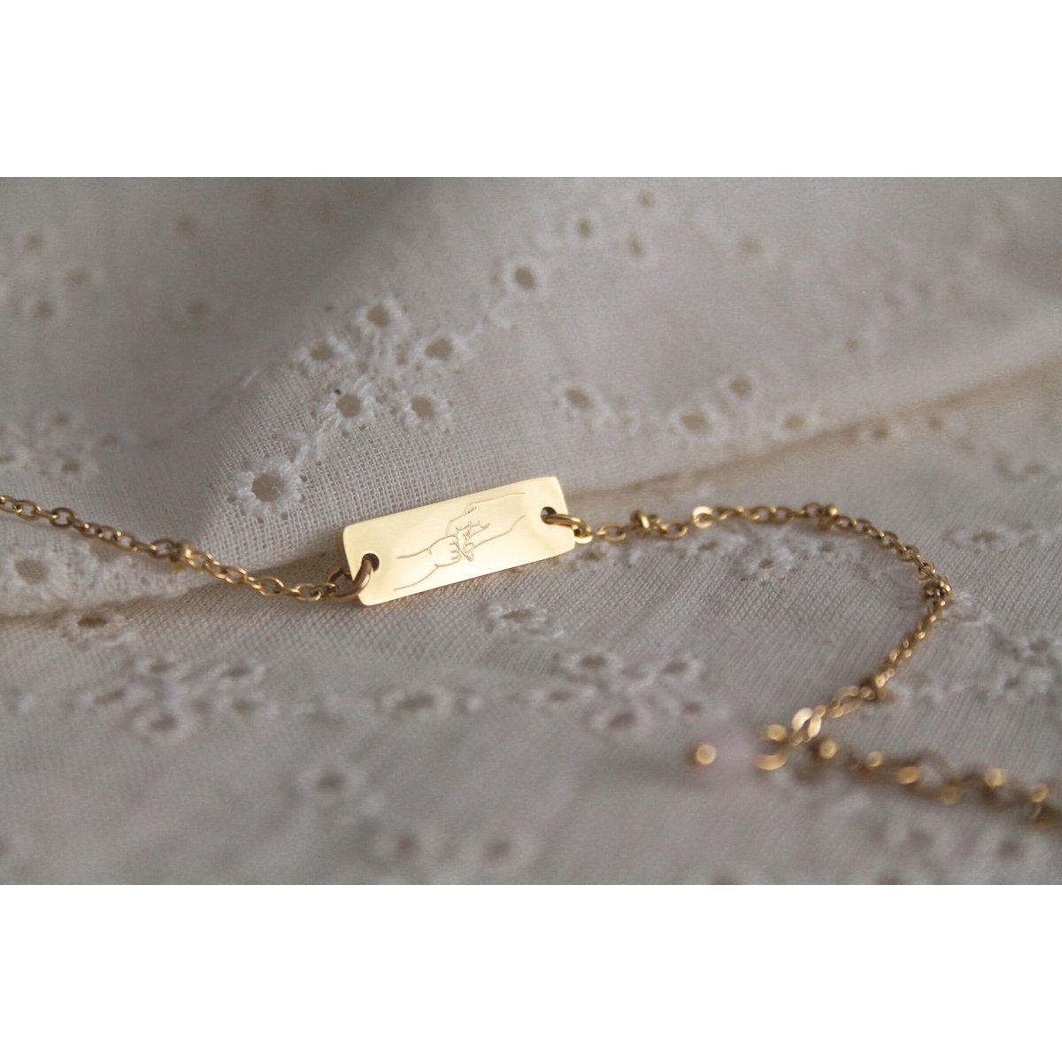 Rozenkwartssteen Armband Moeder en Kind - Goud