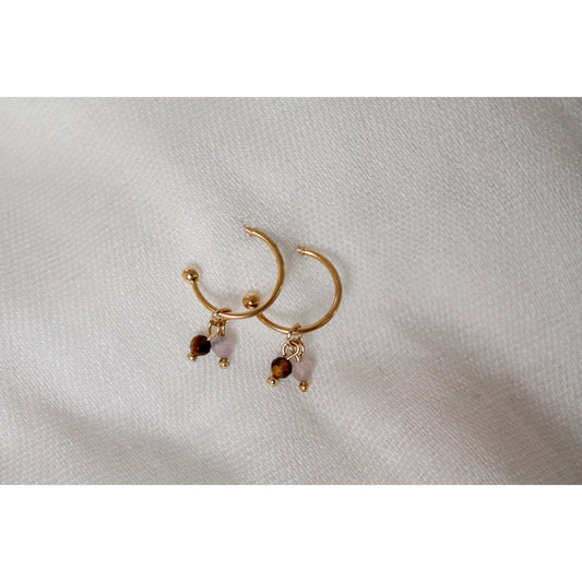 Pendientes Ojo de Tigre y Kunzita - Oro