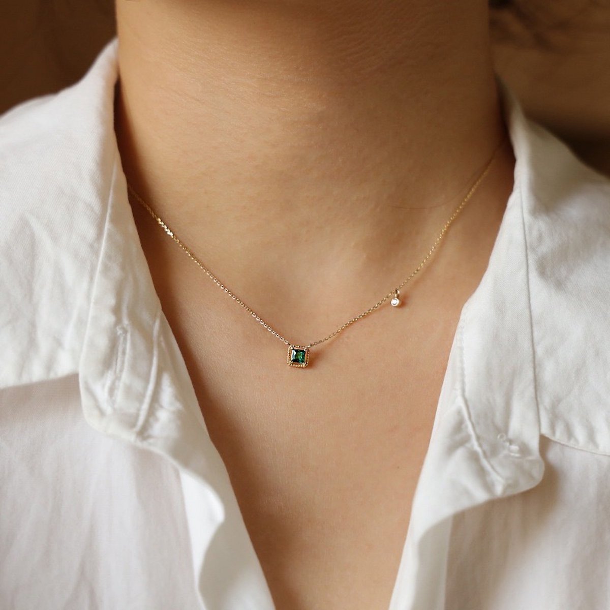 Suikerklontje-moderne vintage gouden vermeil groene stenen ketting