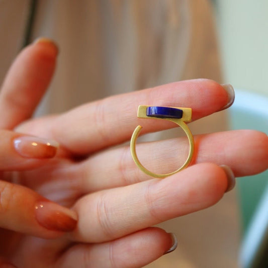 Beschermende & Kracht Lapis Lazuli Blauw Ronde Edelsteen verstelbare ring - Goud