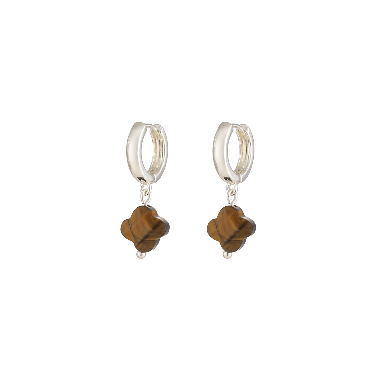 Pendientes Trébol "Ojo de Tigre" - Plata