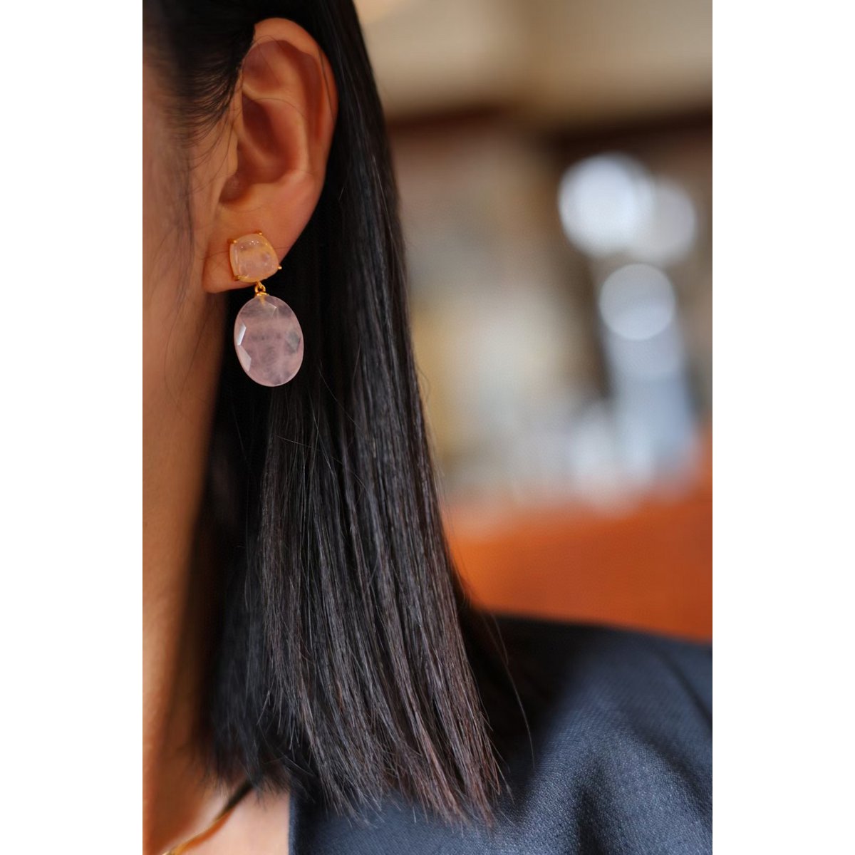 Pendientes románticos estilo princesa de cristal de cuarzo rosa - Oro vermeil - Piedra del amor