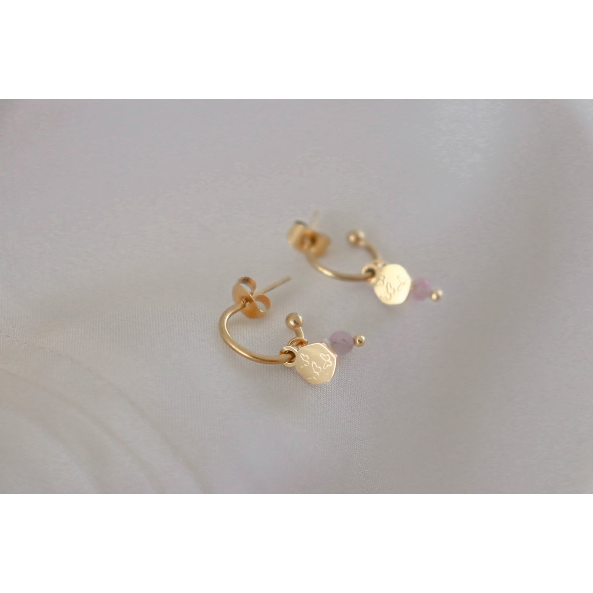Pendientes Kunzita, Piedra Luna y Mariposa - Oro