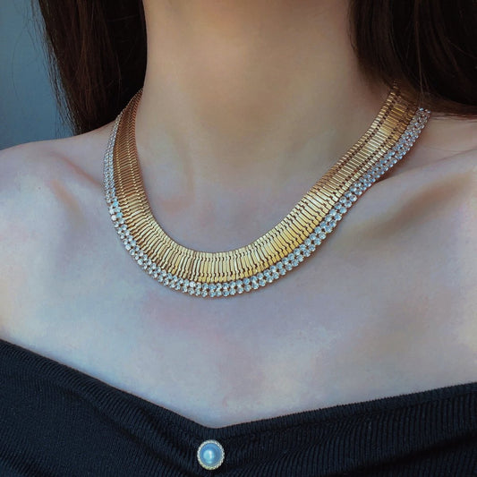 Vintage chique strass brede gebreide ketting