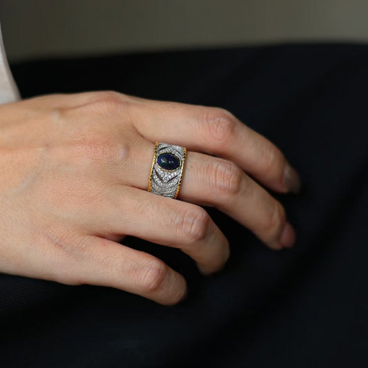 Vintage Oost-Royal Style Black Opal Ring - verstelbaar