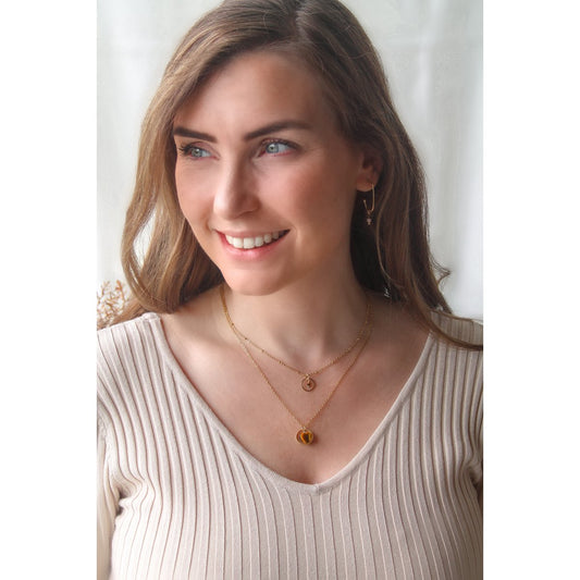 Beschermende Ketting met "TigerEye" Hartje in Ring - Goud