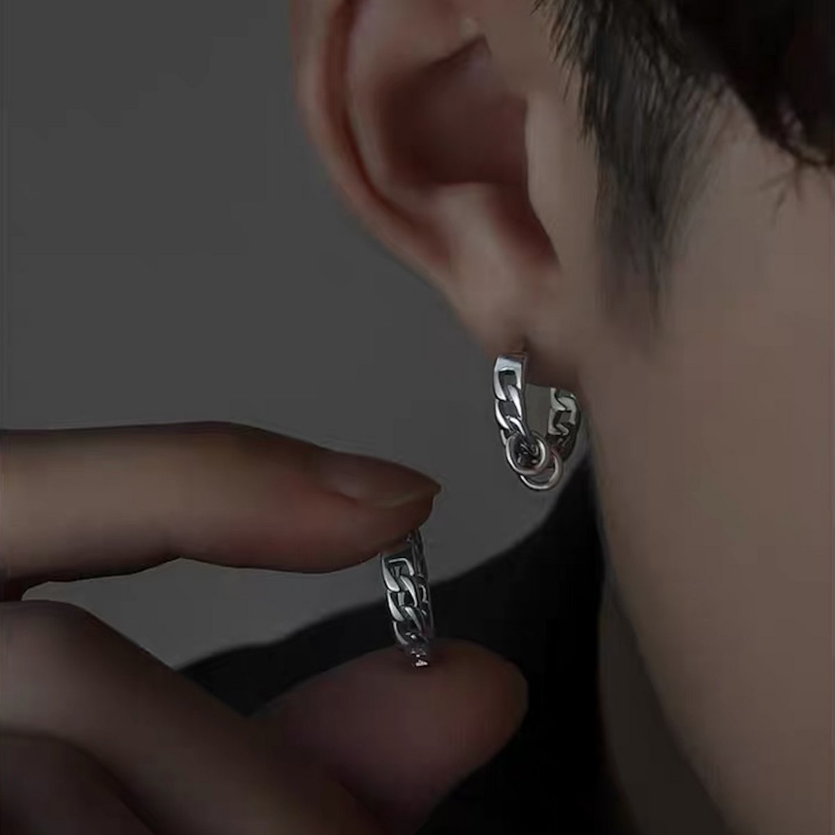 Pendientes de aro con cadena de plata de diseño único