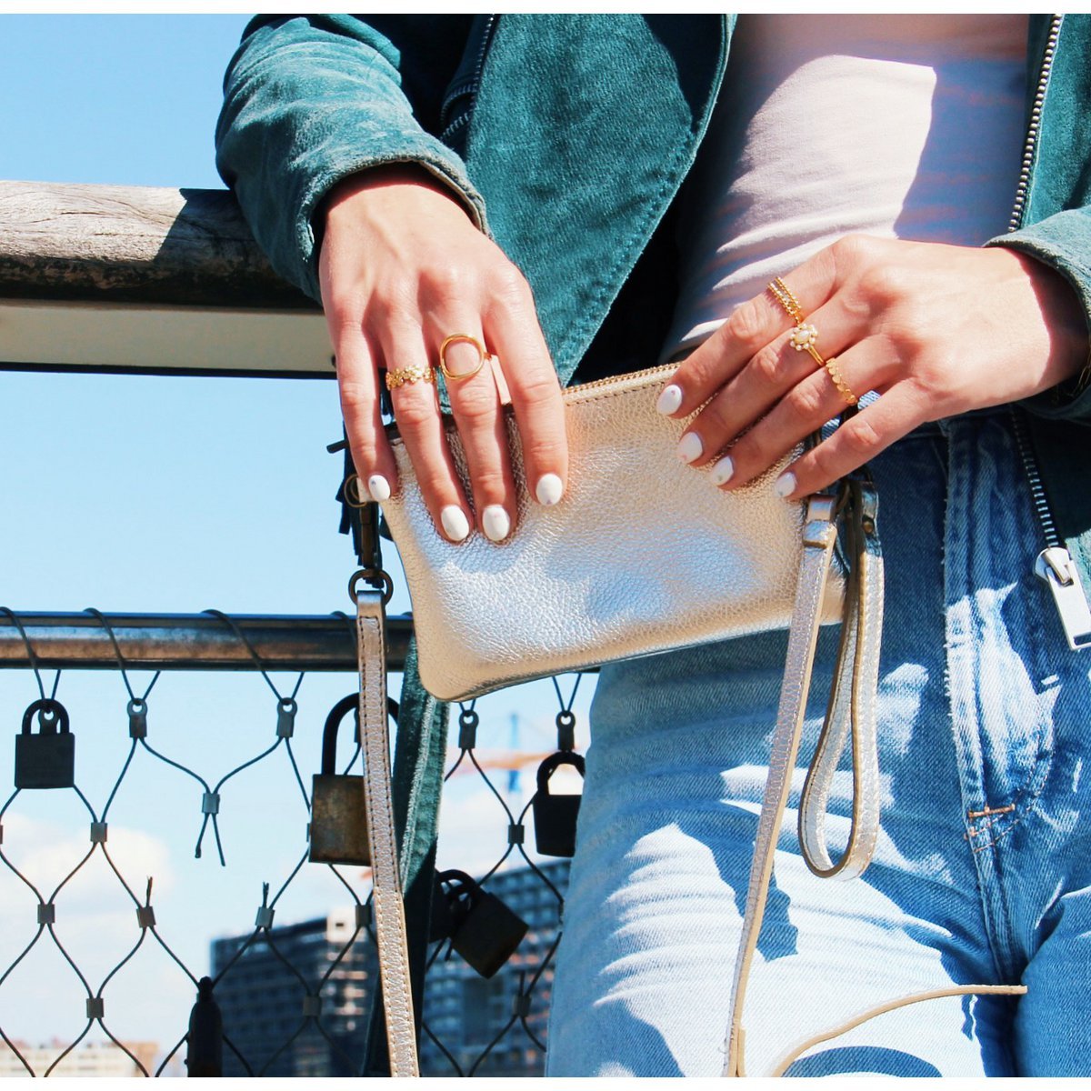 Bolso bandolera de piel - Dorado