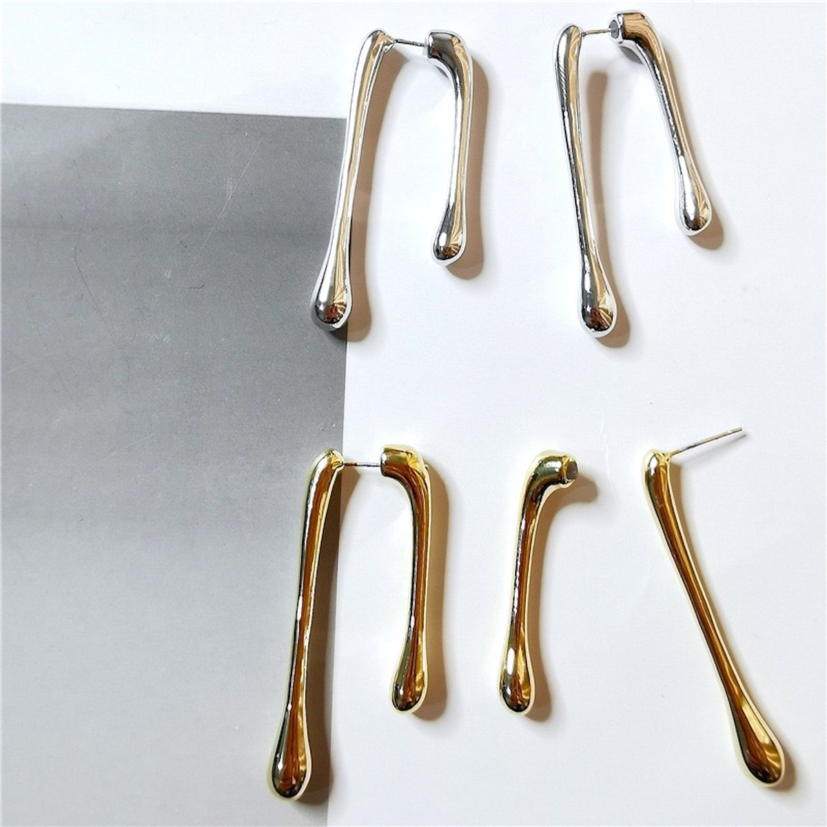 Pendientes de lava sutiles y elegantes - Oro y plata