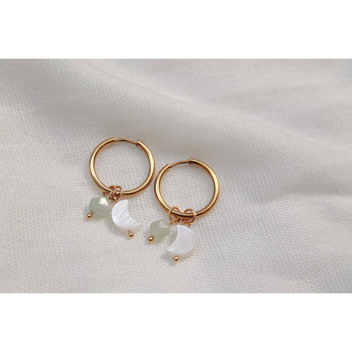 Pendientes Concha Luna Y Aventurina - Oro