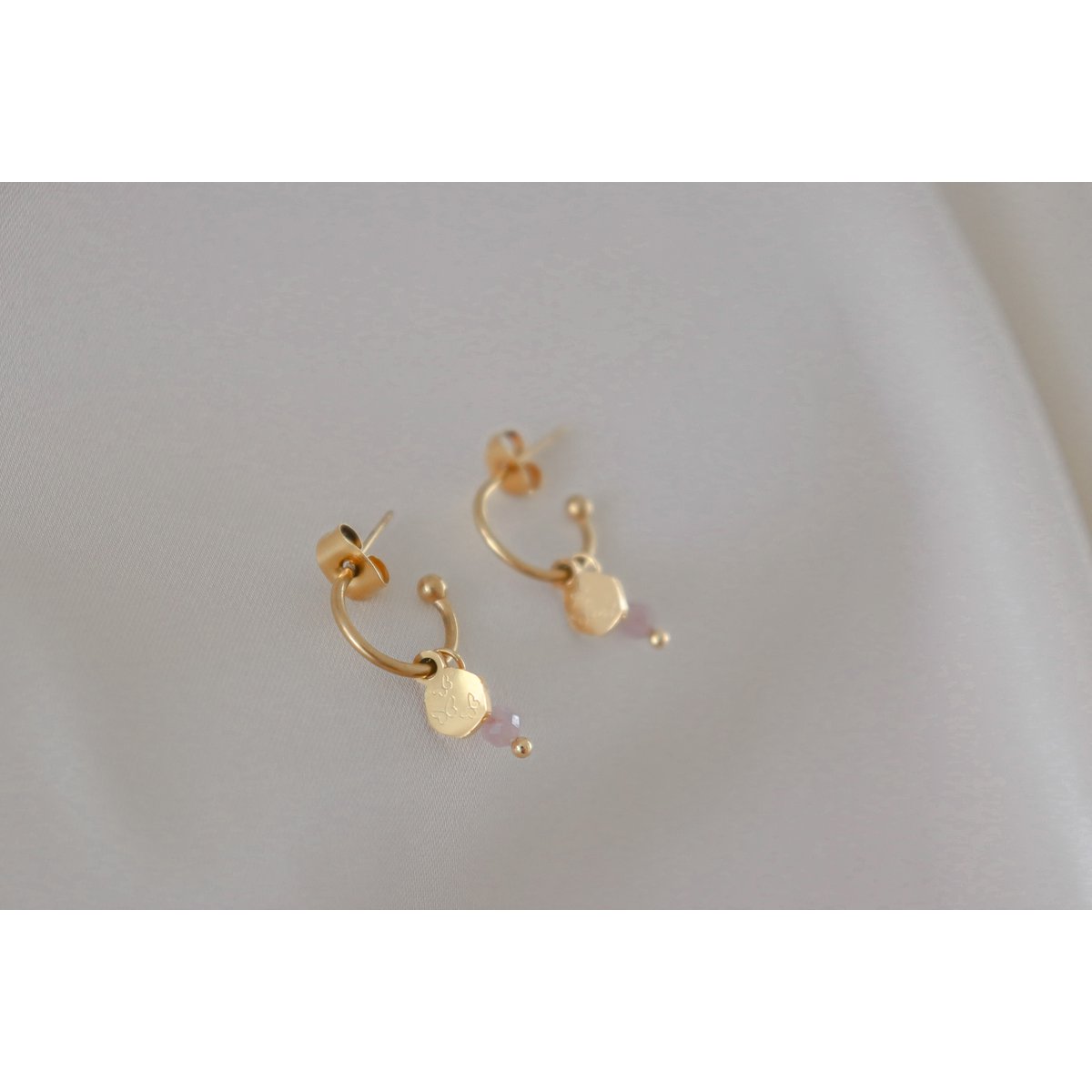 Pendientes Kunzita, Piedra Luna y Mariposa - Oro