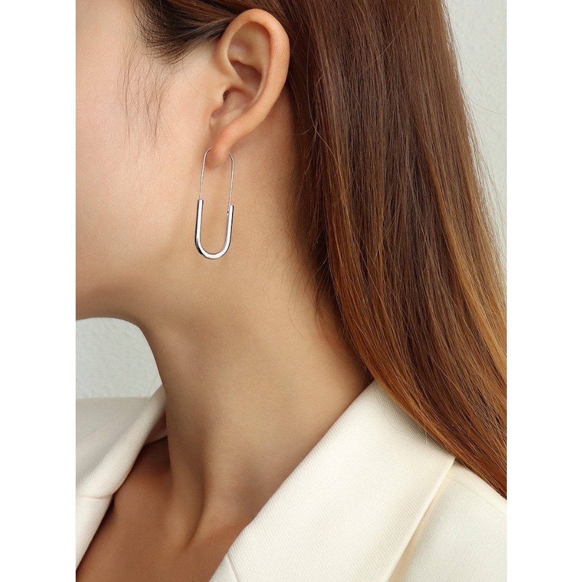 Pendientes delgados con clip de papel de diseño minimalista - oro y plata