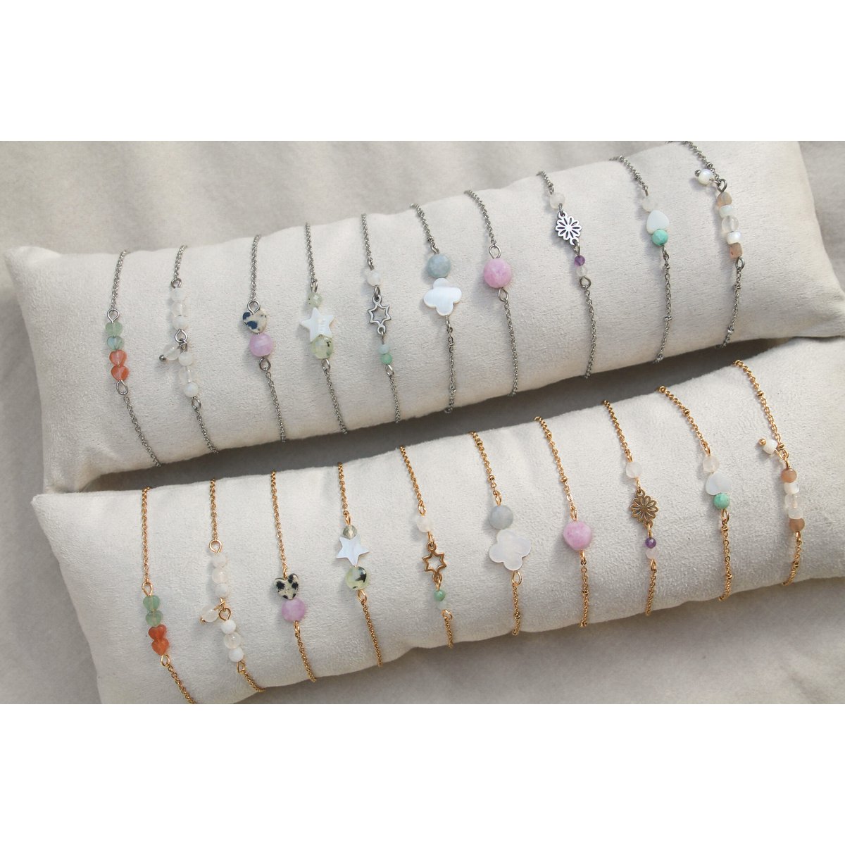 Armband Maansteen en Beschermsteen - Goud