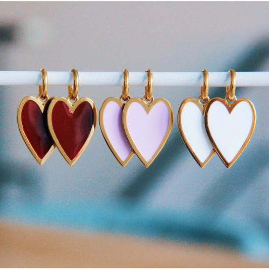 Pendientes con Gran Corazón Rosa Claro - Oro