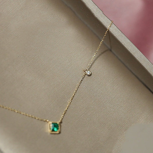 Suikerklontje-moderne vintage gouden vermeil groene stenen ketting