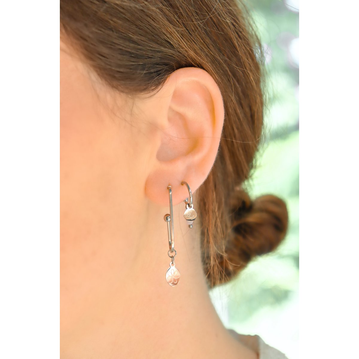 Pendientes de kunzita, piedra lunar y mariposa - Plata