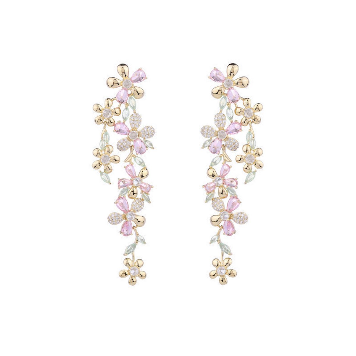 Elegantes pendientes Longline Silhouette con preciosas Circonitas rosas y verdes