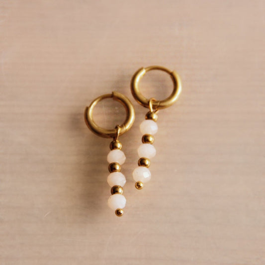 Pendientes de aro de acero inoxidable con facetas – melocotón/rosa