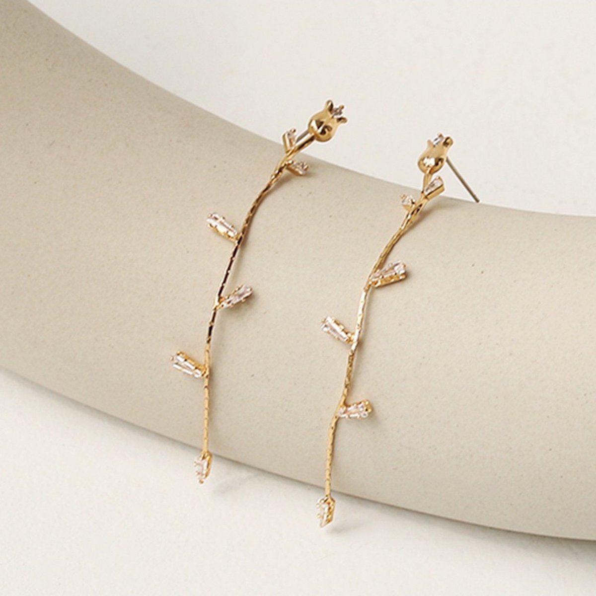 Pendientes largos Loving con Rosa - Oro