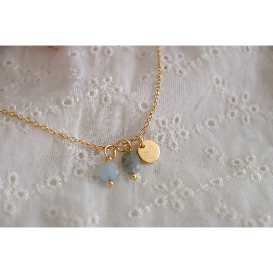 Aquamarine, Labradorite & Hart Ketting - Goud