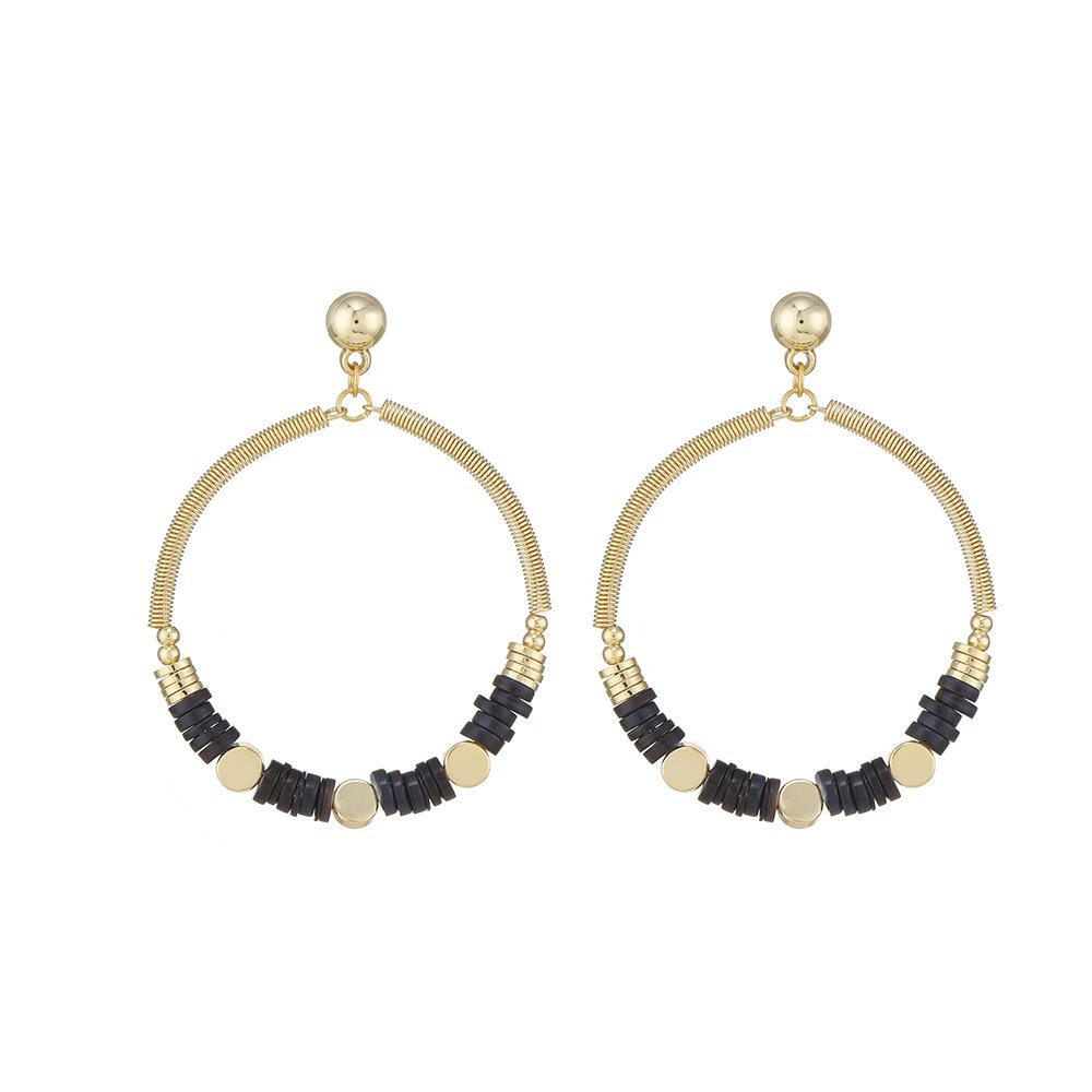 Pendientes de Lujo Jody con Cuentas Negras Brillantes - Oro