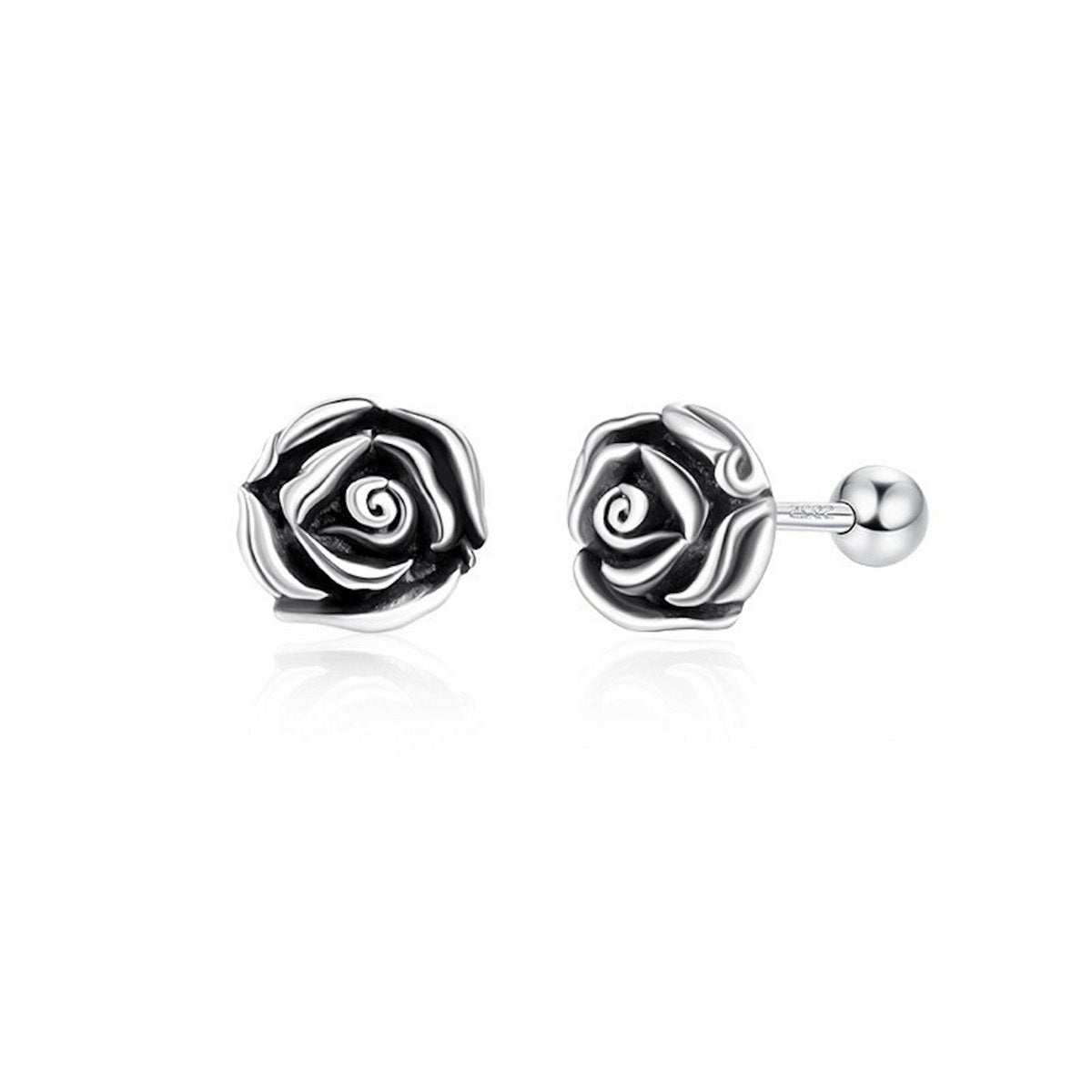 Pendientes estilo vintage con pequeñas rosas plateadas