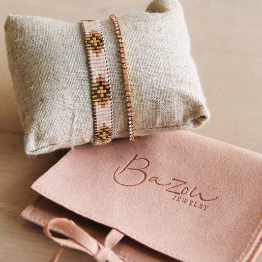 Weefarmband - Nude/cognac/verguld