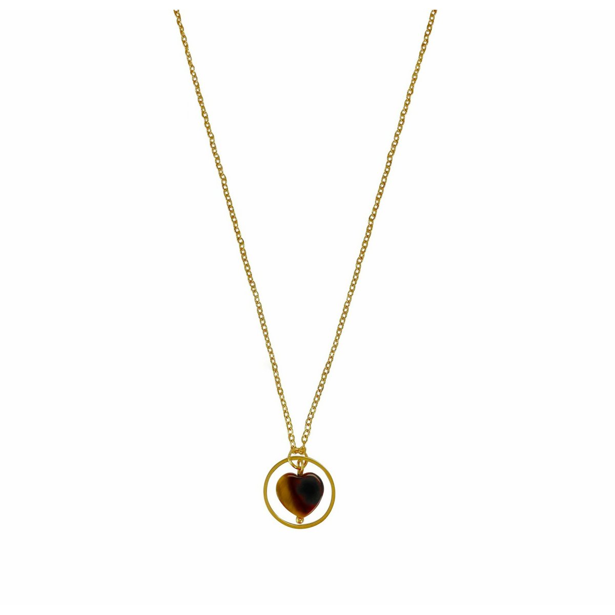 Collar Protector con Corazón "Ojo de Tigre" en Anillo - Oro