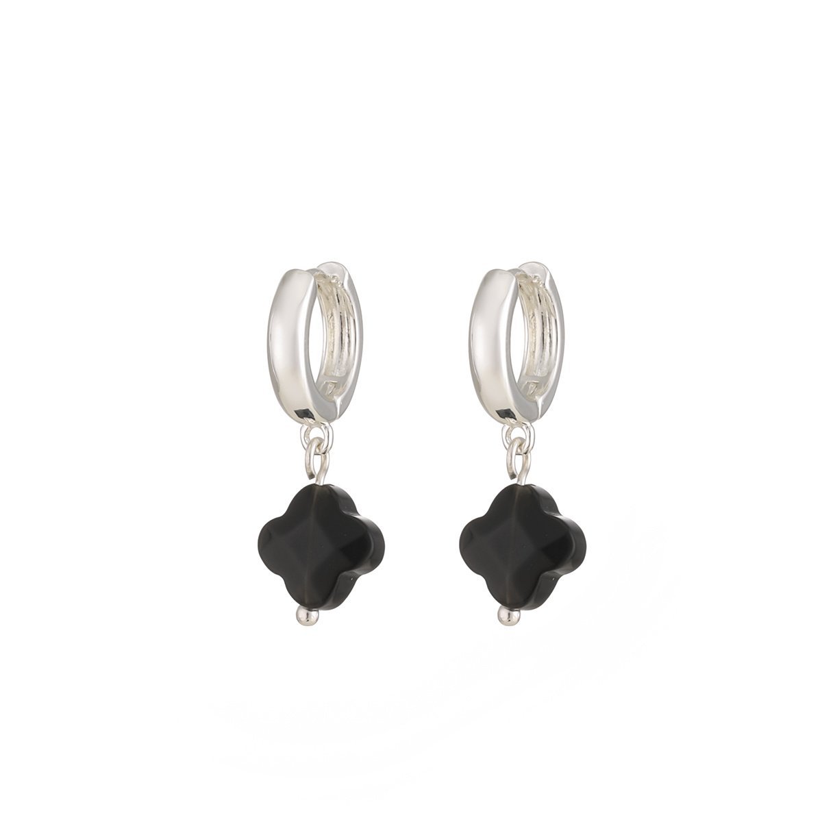 Pendientes Trébol de la Suerte Negro - Plata