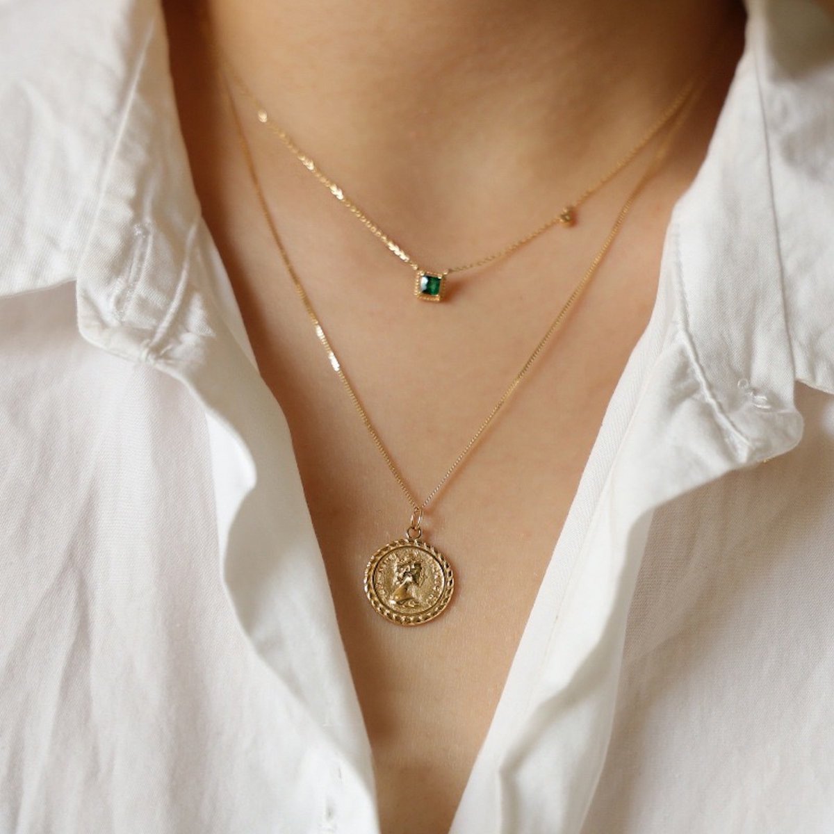 Suikerklontje-moderne vintage gouden vermeil groene stenen ketting