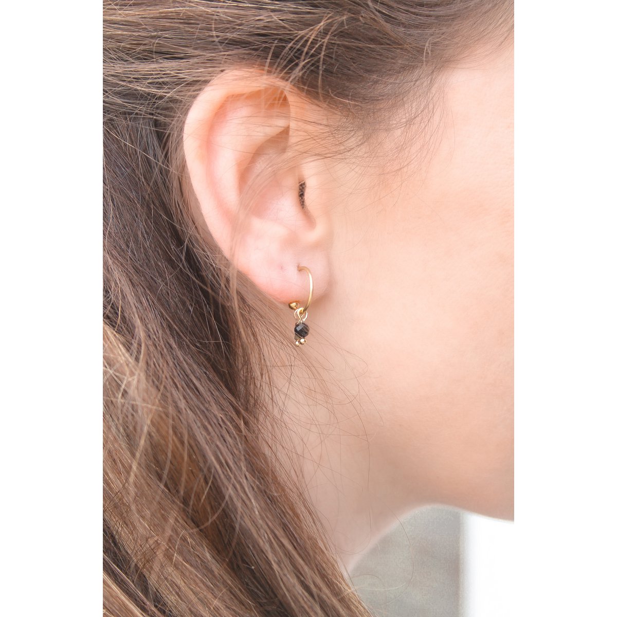 Pendientes Oro Obsidiana y Hematites - Oro