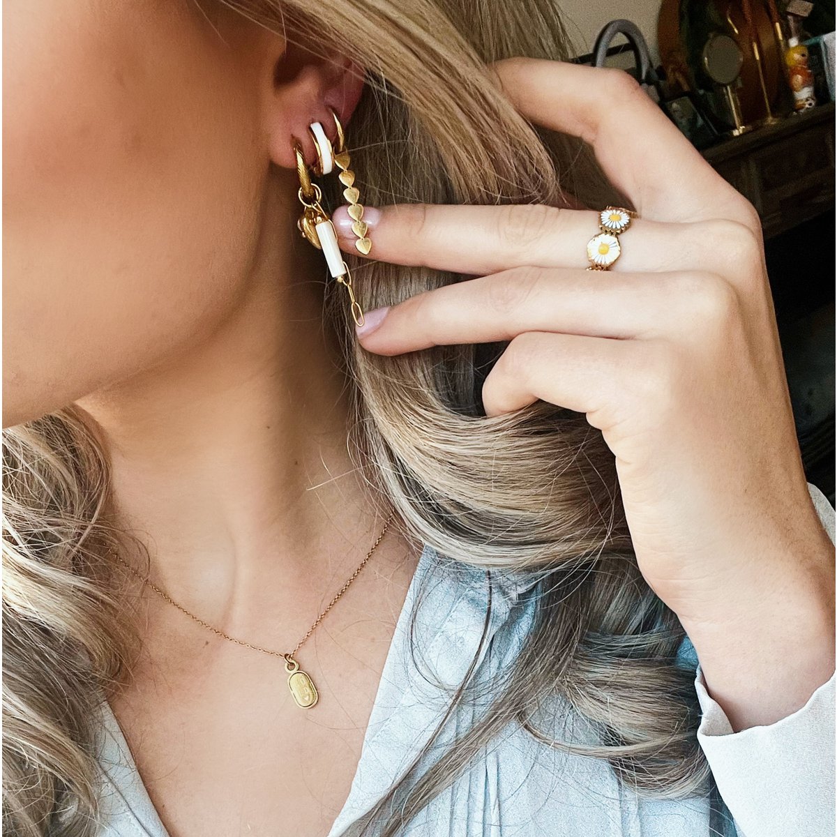 Pendientes con etiquetas de Corazón alargadas - Plata