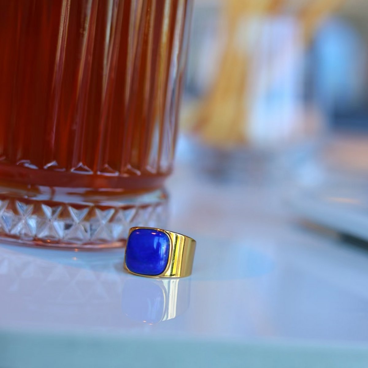 Opvallende vierkante edelsteenring - Echte Lapis Lazuli - verstelbaar