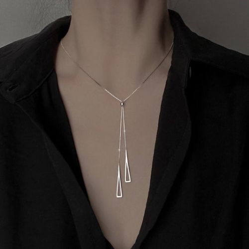 Subtiele Dubbele Driehoekhanger Ketting - Zilver