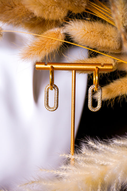 Elegante Lange Ovale Kristallen Oorbellen - Goud