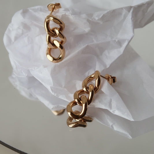 Elegante Ketting Schakel Oorbel - Goud
