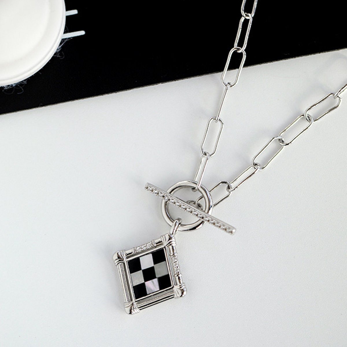 Modern Gallery - Vintage look ketting met ruitjesmotief - sterling zilver en goud vermeil