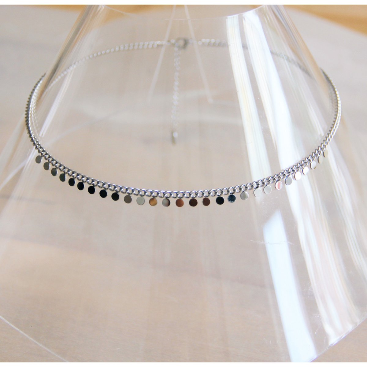 RVS schakelketting met muntjes - zilver