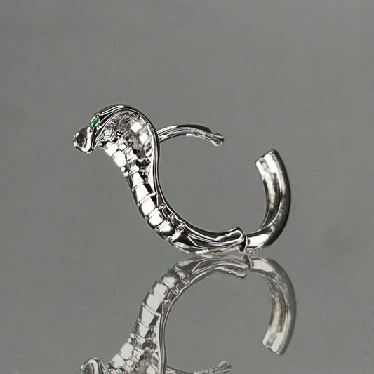 Pendientes Cobra de Plata - Aros Pequeños - Ojos Verdes