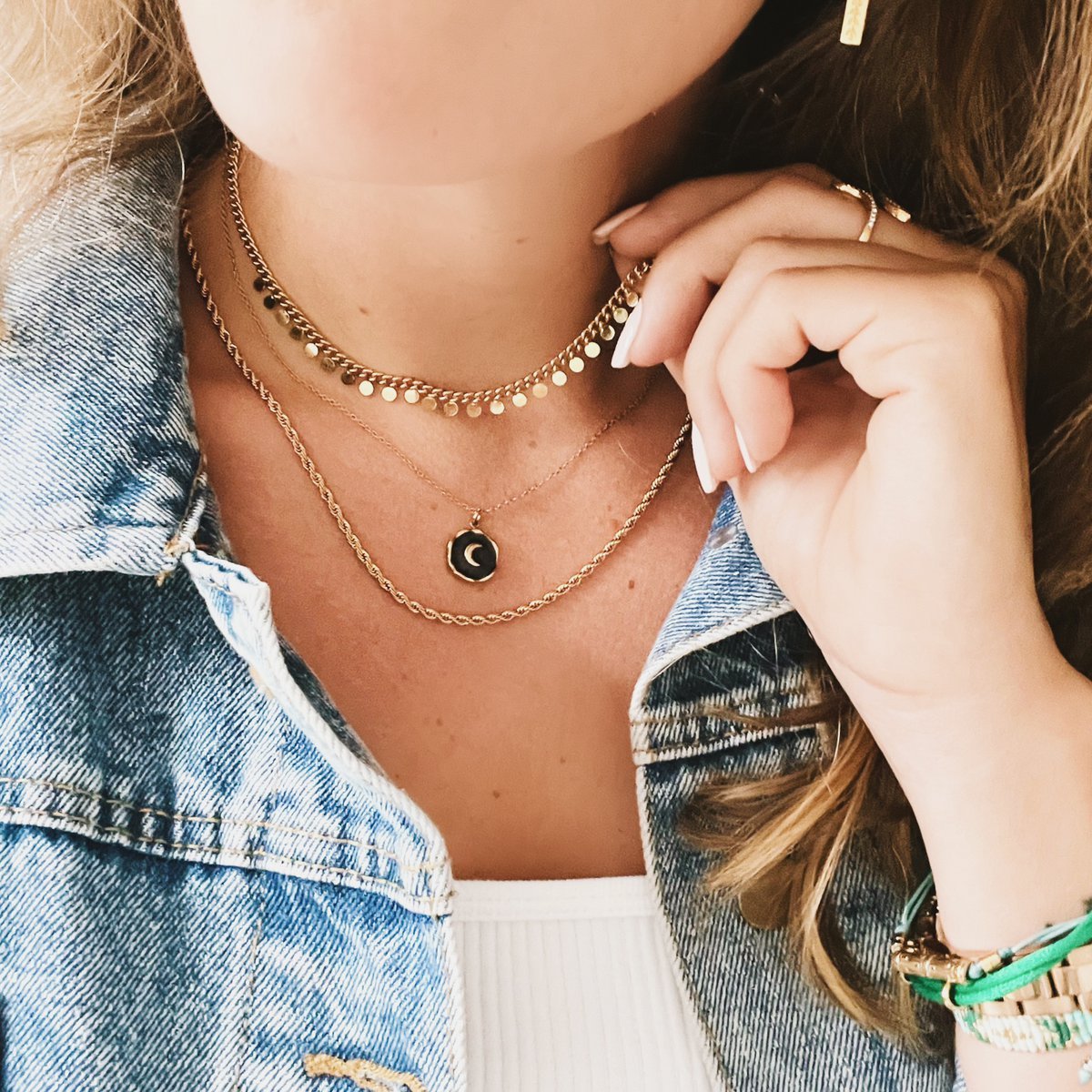 RVS schakelketting met muntjes - goud