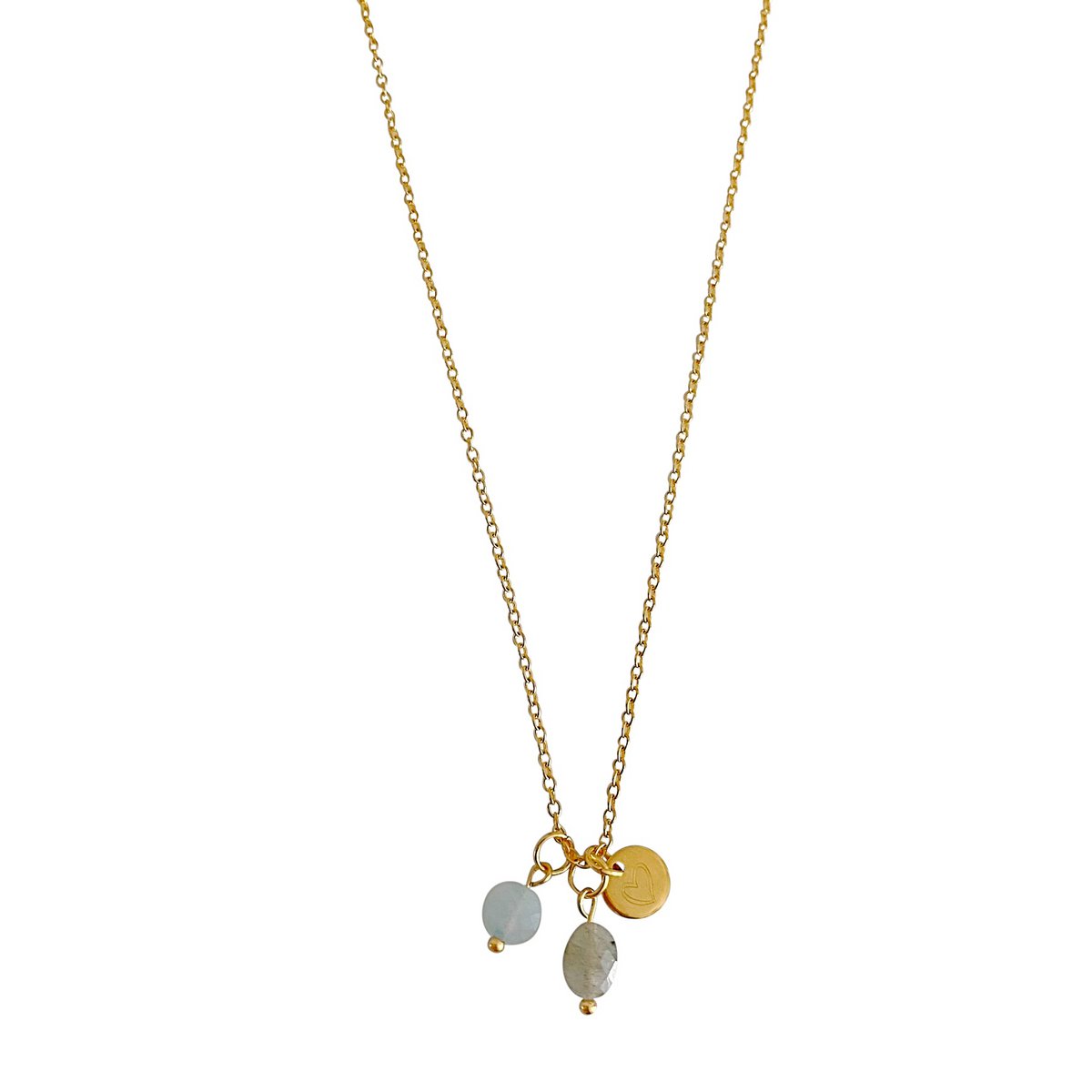 Aquamarine, Labradorite & Hart Ketting - Goud
