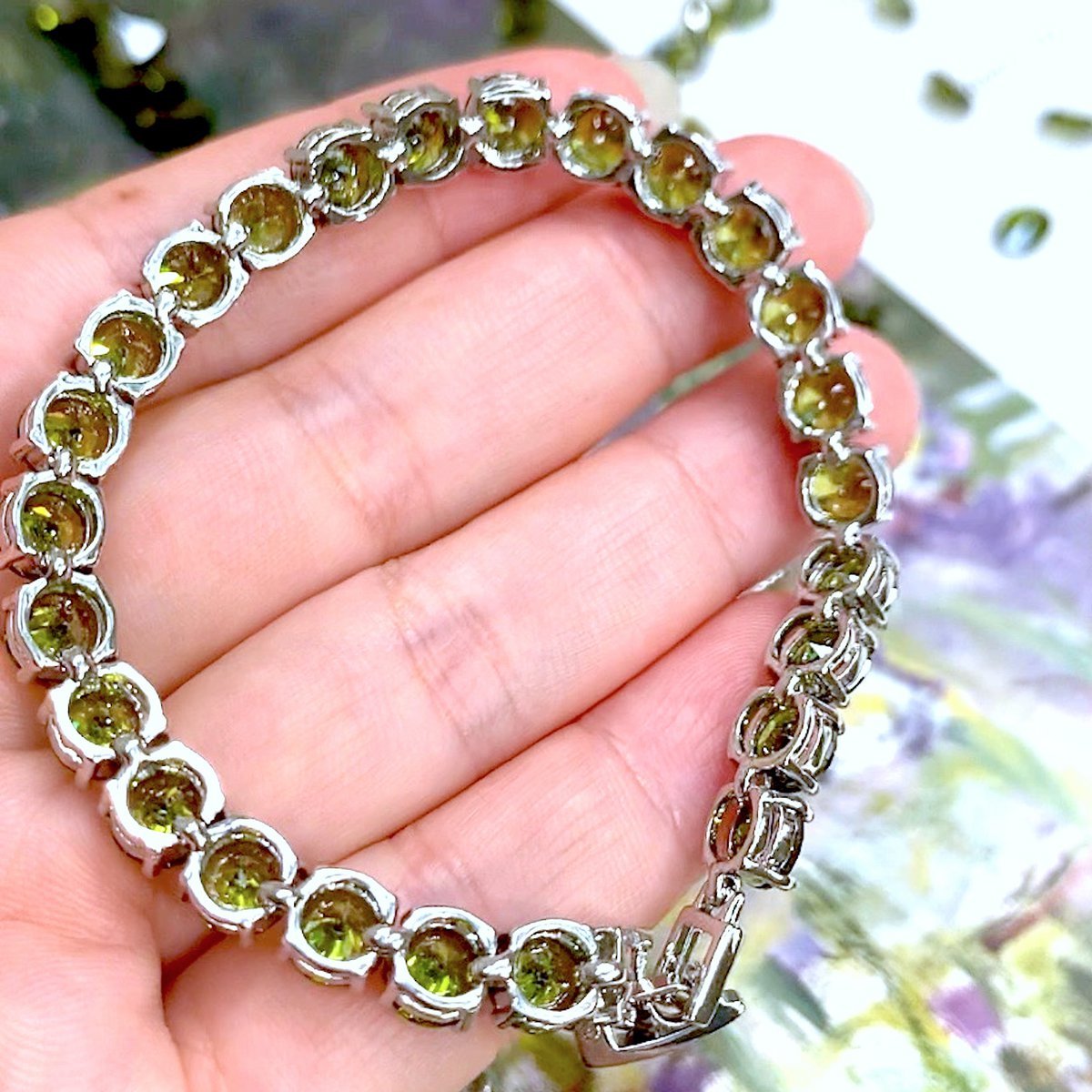 Pulsera elegante con piedras preciosas verde esmeralda - Plata 