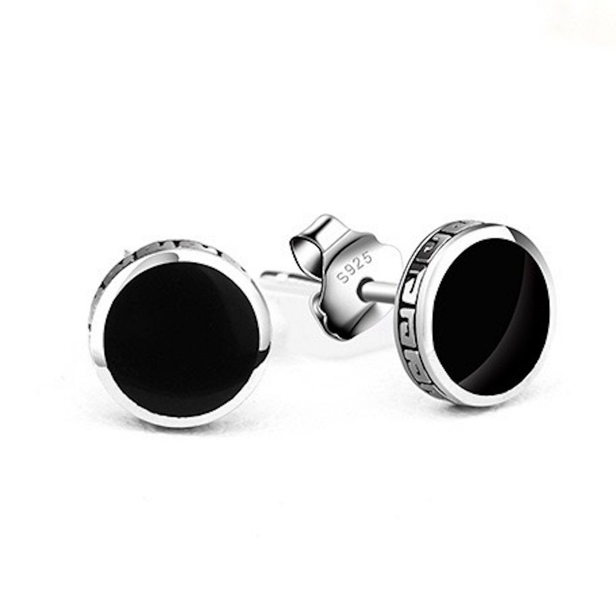 Tijdloos design zwarte emaille ronde oorstekers-sterling zilver