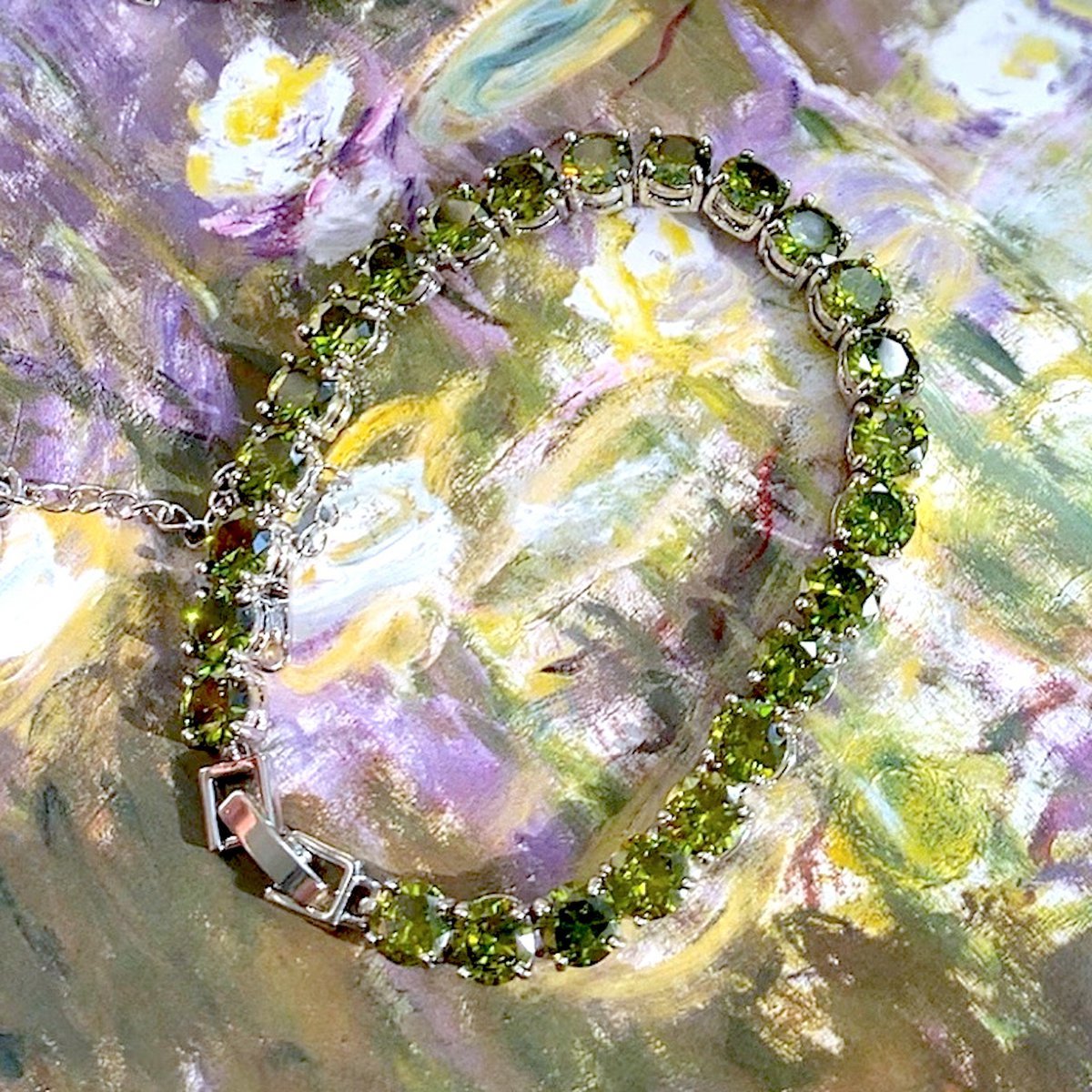 Pulsera elegante con piedras preciosas verde esmeralda - Plata 