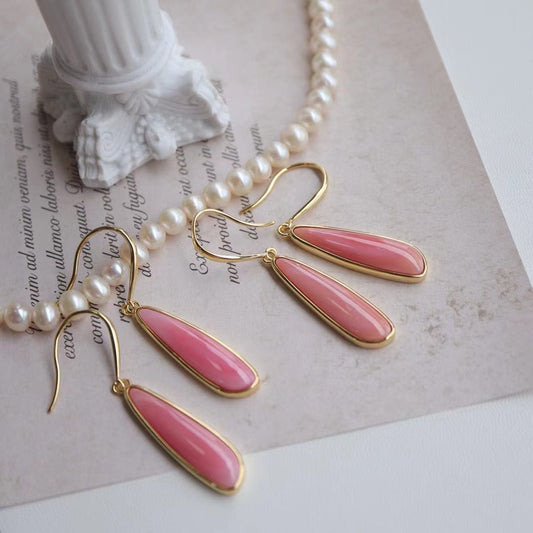 Queen Pink - Chunky minimaal ontwerp natuurlijke Pink Queen Conch shell drop oorbellen - Goud vermeil -AAAA Kwaliteit