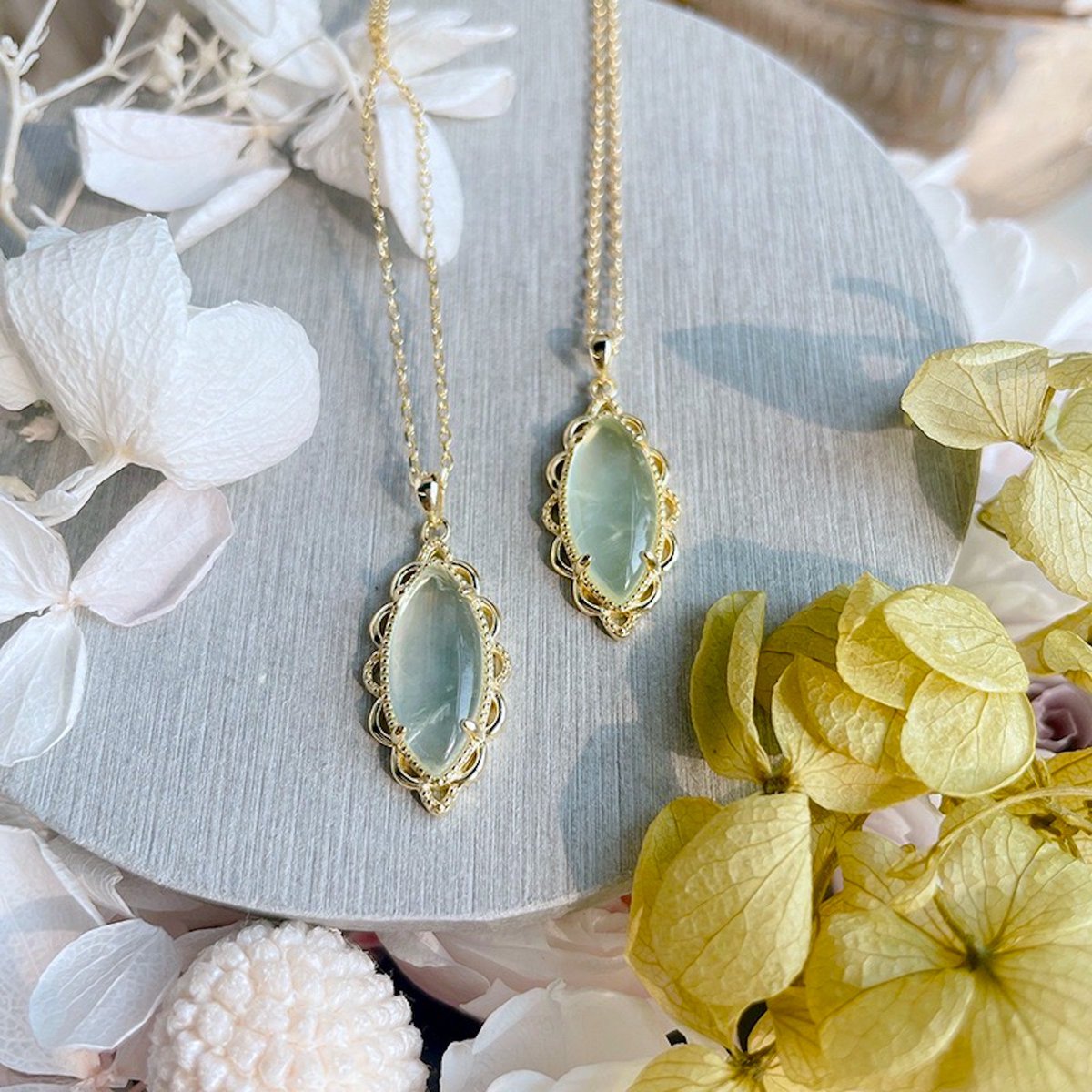Onvoorwaardelijke liefde - Vintage geïnspireerde natuurlijke Prehniet Marquise hanger ketting - Goud vermeil - AAAA kwaliteit